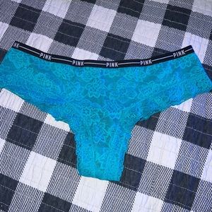 VS Pink Cheekster Lace Aqua and Black Size M